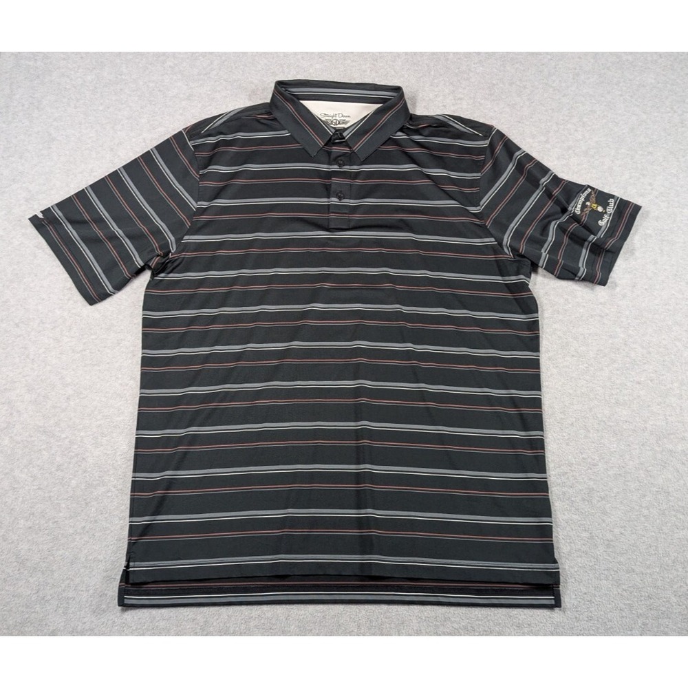 Straight Down Men Shirt XXL Golf Polo Striped‎ Multicolor Logo Stretch Preppy